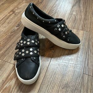 Black Leather Platform Tennis Shoes Studs Rebecca Minkoff Natasha Sneaker Sz 6.5